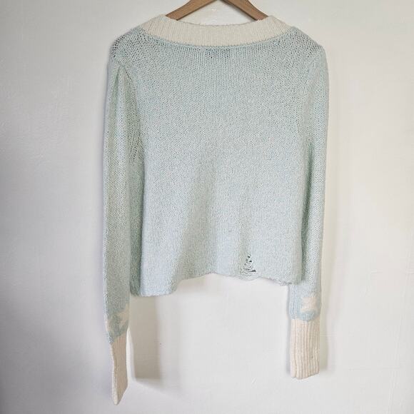 Wildfox Star Girl Ace Sweater M Blue White Distressed V-Neck - Picture 6 of 8